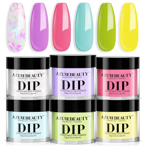 Vista 12 de AZUREBEAUTY Polvo de uñas de inmersión, kit de iniciación de 6 colores con purpurina marrón y roja, arte de uñas francesa, manicura de bricolaje