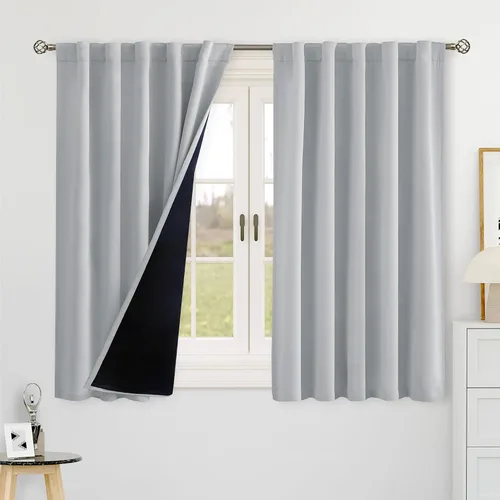 Vista 128 de BGment Cortinas 100% opacas beige de 63 pulgadas de largo con forro aislante térmico, bolsillo para varilla y lengüeta trasera de doble capa