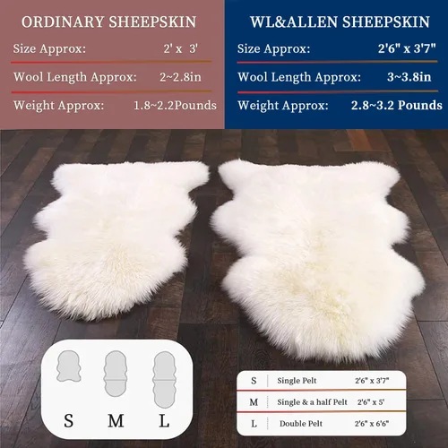 Vista 2 de WL&ALLEN Alfombra grande de piel de oveja auténtica gruesa y exuberante de 3 pulgadas de pelo, lujosas pieles australianas Alfombras de lana
