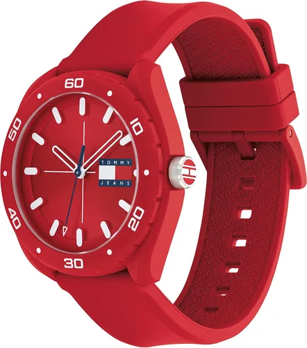 Vista 2 de Tommy Hilfiger Caja de plástico de cuarzo unisex y reloj de correa de silicona, color rojo (modelo 1792065), Rojo