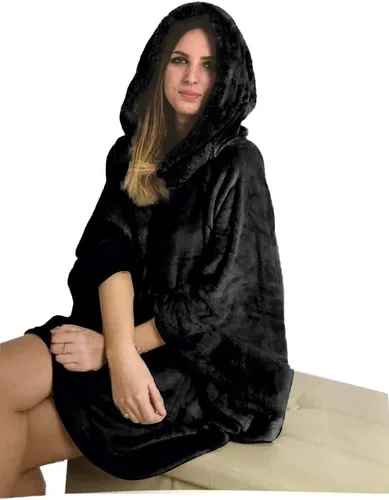 Vista 3 de Manta de gran tamaño con capucha y bolsillo grande. Manta con capucha para mujeres, hombres y adultos. Regalos divertidos para novias y mamá