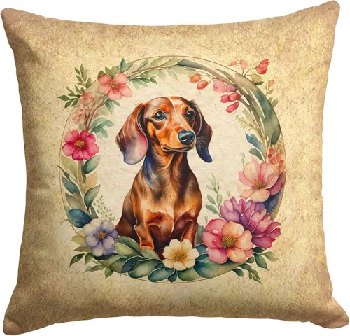 Vista 202 de Caroline's Treasures DAC2072PW1414 Affenpinscher and Flowers - Almohada decorativa de tela, lavable a máquina, para interiores y exteriores