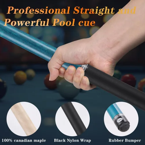 Vista 6 de Set of 4 Pool Cues-Different Weights(18/19/20/21 oz) or Different Tip Sizes(10/11/12/13mm Tip) Cue Set 58" Canadian Maple, 4-Prong House Bar