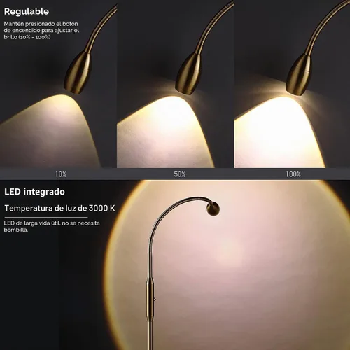 Vista 4 de O’Bright Ray – Lámpara de pie ajustable con haz LED, foco regulable y con zoom, cuello de cisne flexible, lámpara de pie para lectura/manualidades