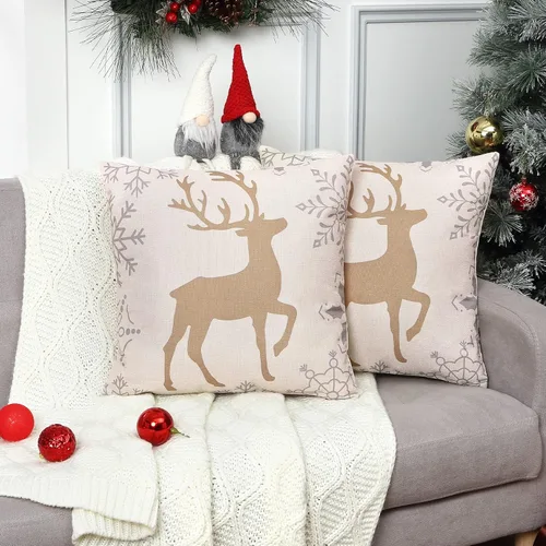 Vista 7 de CAROMIO Juego de 2 fundas de almohada navideñas de 18 x 18 pulgadas, decoración de Navidad para el hogar, interiores, para sala de estar, copos