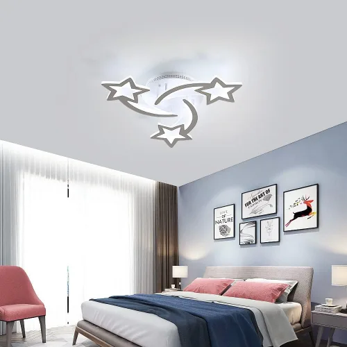 Vista 3 de Lámpara de techo LED moderna, lámpara de techo empotrada en forma de estrella de 45 W, 3 cabezales, control remoto regulable cerca de lámparas