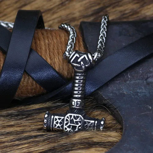 Vista 5 de Collar Nordic Viking Mjolnir Thor Hammer Valknut