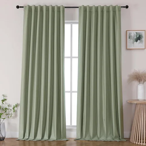 Vista 11 de Joydeco Cortinas opacas de lino para dormitorio, con ojales de 90 pulgadas de largo, cortinas resistentes para sala de estar, cortinas con Verde