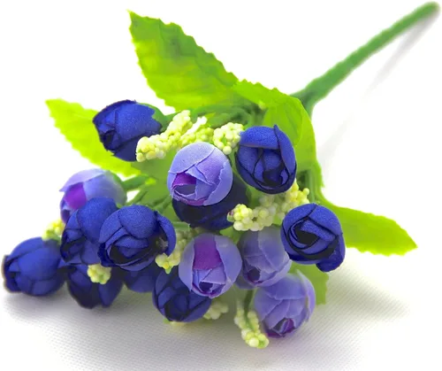Vista 3 de RayLineDo® Paquete de 6 flores artificiales de seda artificial de color azul