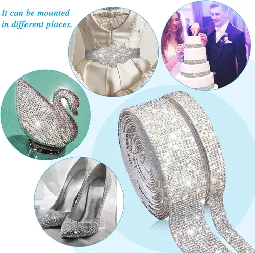 Vista 7 de 2 rollos de 6 yardas con diamantes de imitación autoadhesivos de cristal brillante para decoración de bricolaje, cinta de diamante con diamantes