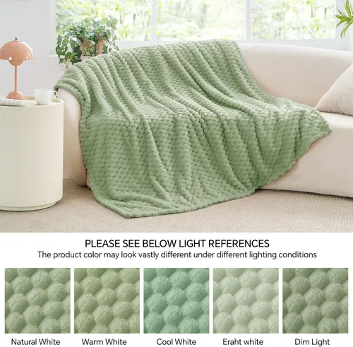 Vista 130 de BEDELITE Manta de forro polar para sofá y cama, manta decorativa de jacquard 3D de almendra, súper suave y acogedora, manta mullida cálida adecuada