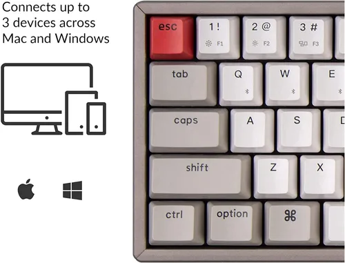 Vista 3 de Keychron K6 - Teclado mecánico inalámbrico con marco de aluminio compacto de 68 teclas para Mac Bluetooth multitarea teclado de juegos con cable