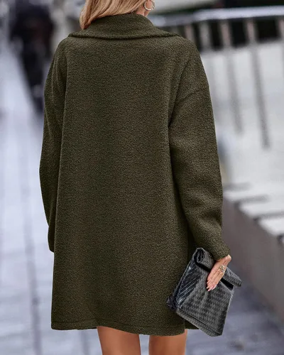 Vista 4 de BTFBM Abrigos de piel sintética para mujer, chaquetas de sherpa con solapa Verde militar