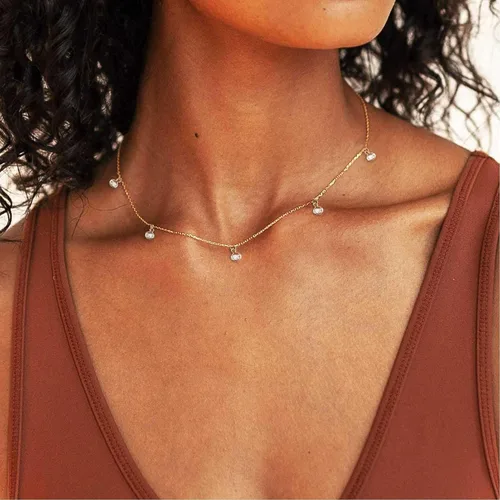 Vista 3 de KELAIEN Delicado collar de gargantilla de oro para mujer, chapado en oro de 14 quilates, cadena de satélite en capas, para adolescentes, perlas