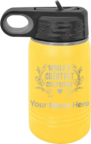 Vista 49 de LaserGram Botella de agua personalizada, World's Greatest Girlfriend, acero inoxidable de doble pared aislada al vacío con popote superior, regalo