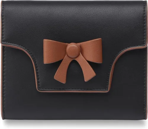 Vista 7 de yiijay Cartera pequeña para mujer, lindo lazo con bloqueo RFID, plegable, de cuero, tarjetero, compacto, con bolsillo con cremallera