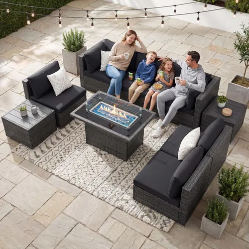 Vista 76 de NICESOUL Juego de muebles de patio de ratán extra grande con mesa para fogata de gas y propano, 29.3 pulgadas, respaldo alto, cómodos conversaciones