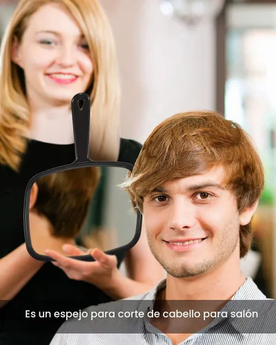 Vista 5 de PROTECLE Espejo de mano, 10.3" L x 7.4" W Espejo de mano para salón de barbería con mango, cuadrado, negro