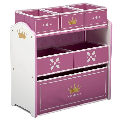 Vista 2 de Delta Children Design and Store Organizador de Juguetes de 6 Contenedores, Gris/Azul & Princess Crown Design and Store Organizador de Almacenamiento