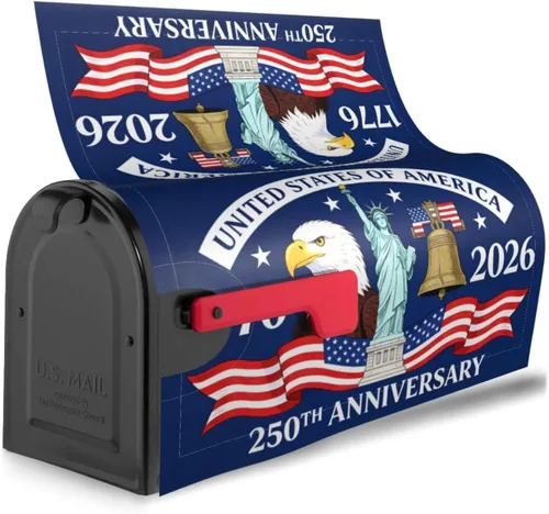 Vista 3 de Fundas magnéticas para buzón de 250 aniversario, diseño de águila patriótica, tamaño estándar, 21 x 18 pulgadas, para decoración de jardín y patio