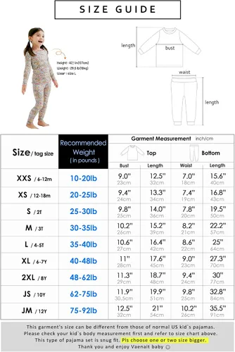 Vista 6 de VAENAIT BABY - Pijama unisex para niños y niñas de 6 meses a 12 años, pijama suave y cómoda de modal Tencel, ropa de dormir fruncida, conjunto de 24