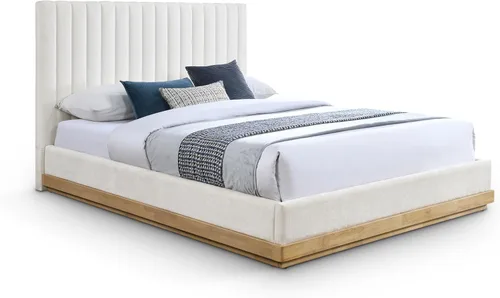 Vista 11 de Meridian Furniture B1245Beige-T Emmet Collection Modern Cama individual contemporánea con tela de felpilla beige suave, acabado de nogal, base