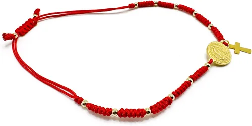 Vista 4 de Pulsera de cuerda roja hecha a mano con dije de Virgen María, joyería de protección cruzada de religión