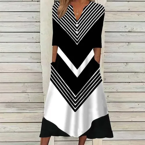 Vista 5 de Vestido casual de verano para mujer, con botones, cuello en V, sin mangas, con bolsillos, para vacaciones, vestido floral de verano a media pierna