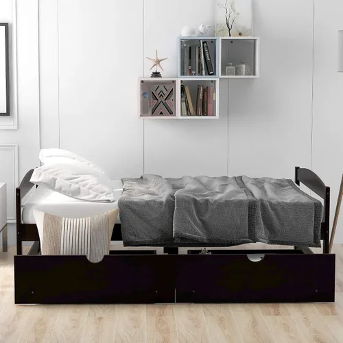 Vista 4 de Harper & Bright Designs Cama de plataforma de tamaño individual con dos cajones, marco de madera maciza para dormitorio y habitación de invitados