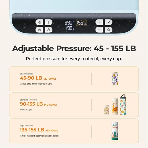 Vista 9 de HTVRONT Prensa de Calor Automática para Vasos - Máquina Prensadora de Calor para Vasos A200, Presión Ajustable y Accesorio de Placa de Calor