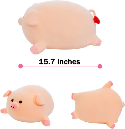 Vista 2 de MDXMY Almohada de peluche de cerdo de cerdo, almohada suave y gruesa para abrazar, juguetes lindos para niños y niñas (ojos redondos, 15.7 pulgadas)