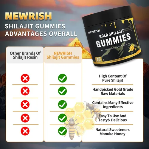 Vista 5 de Shilajit - Gomitas para mujer, palitos de miel Shilajit, gomitas Shilajit, ácido fúlvico y más de 85 minerales traza I para hombres, mujeres I sin