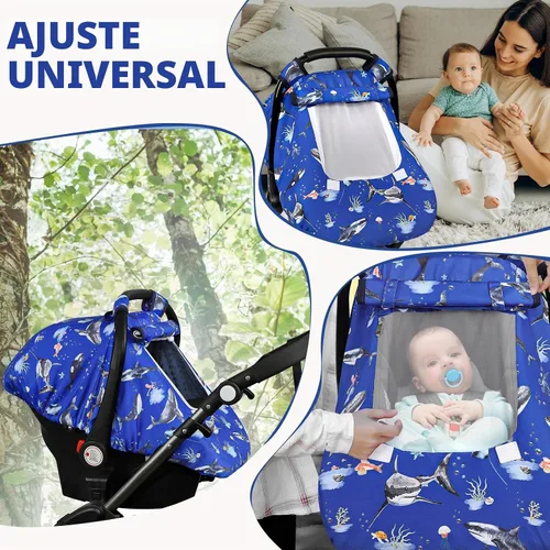 Vista 7 de Funda para asiento de auto Pea Pod para bebé, capota para asiento de auto infantil para recién nacidos con 2 capas de ventanas de tela de malla