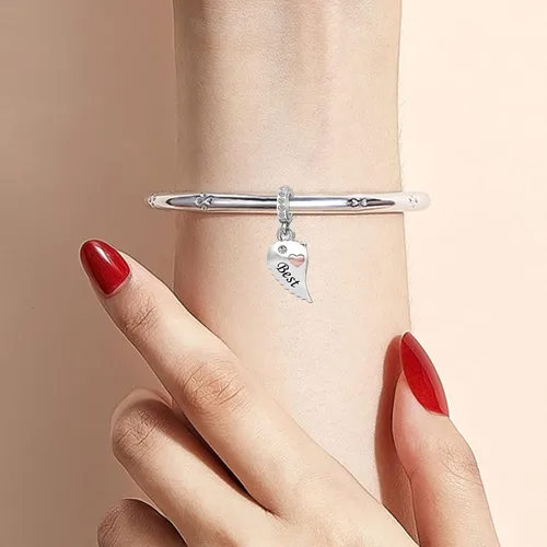Vista 4 de NARTGO Encantador de amistad de corazón de rompecabezas, compatible con pulseras Pandora