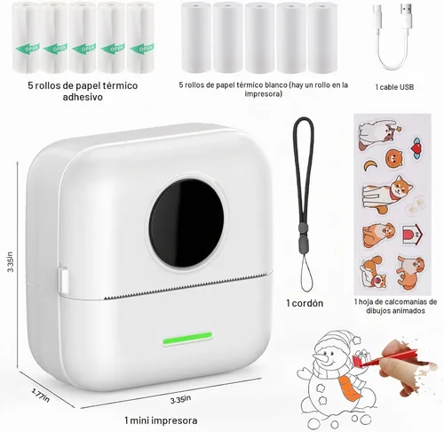 Vista 7 de HuiJuKeJi Mini Impresora de Adhesivos Bluetooth Inteligente de Bolsillo, Impresora Térmica Sin Tinta con 11 Rollos de Papel Térmico y Adhesivos