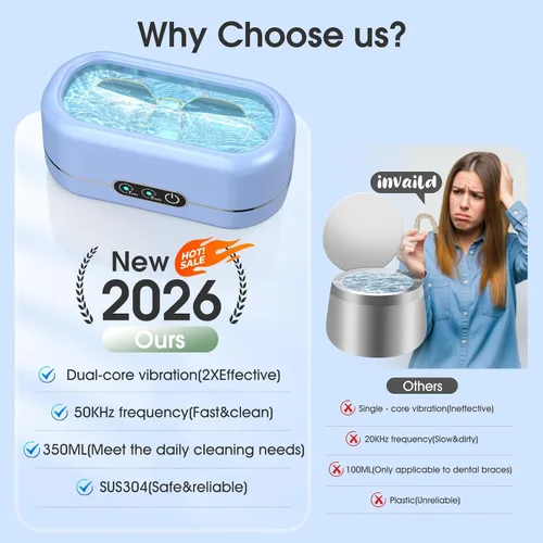 Vista 2 de Limpiador ultrasónico profesional de joyas con temporizador digital, máquina limpiadora ultrasónica de 50KHz con acero inoxidable 304 para joyas