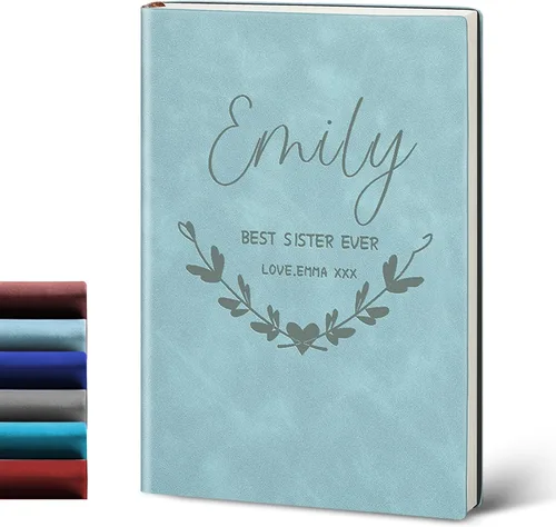 Vista 4 de Diario de cuero personalizado, gris, 7 diseños a medida, cuaderno para mujeres, hombres, diarios personalizados para escribir, diario para niñas