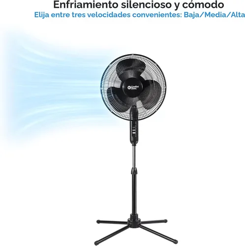 Vista 8 de Comfort Zone CZST161BTEBK Ventilador de pie oscilante de 16 pulgadas, opciones de 3 velocidades, cabezal oscilante de 90 grados, altura y Negro