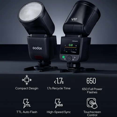 Vista 2 de GODOX V1 Mid S Godox Flash para Sony Flash Speedlight, 55Ws 2.4G TTL Flash de cámara para Sony, control de pantalla táctil, tiempo de reciclaje