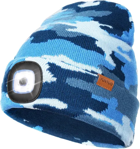 Vista 19 de Gorro LED con la luz, unisex, linterna frontal recargable por USB, gorro de punto de invierno, regalos para hombres, papá, esposo, él Azul Oscuro