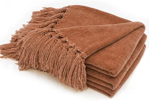 Vista 8 de RECYCO Manta Suave y Acogedora de Chenilla con Flecos de Borlas para Sofá, Silla, Cama, Sala de Estar, Regalo (Beige, 50" x 60")