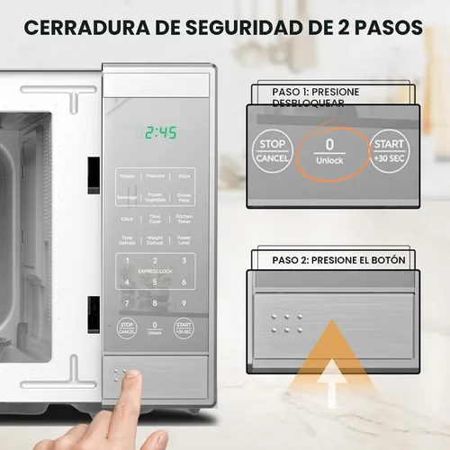 Vista 5 de Total Chef Horno microondas de 0.7 pies cúbicos – Aparato de cocina pequeño de encimera, microondas de acero inoxidable con toque digital, funciones