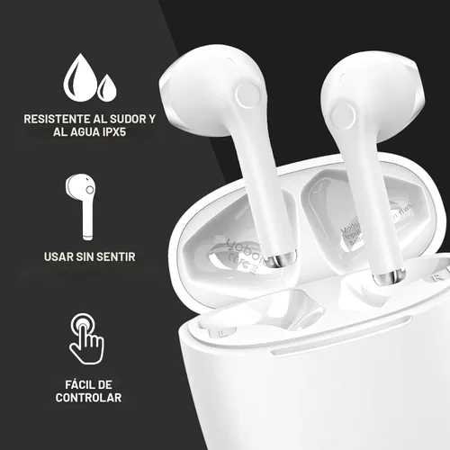 Vista 4 de yobola Auriculares inalámbricos, auriculares Bluetooth, graves profundos y ligeros, mini auriculares inalámbricos para correr/fitness, 25 horas
