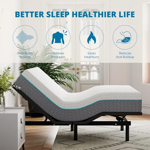 Vista 4 de EGOHOME Marco de cama ajustable tamaño completo y colchón de espuma viscoelástica con gel carbón de 14 pulgadas, inclinación independiente de cabeza
