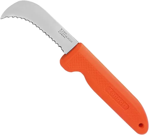 Vista 6 de Zenport K104-B Cuchillo utilitario de cosecha, hoja dentada, hoja de acero inoxidable de 3 pulgadas, azul