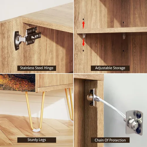 Vista 7 de SIGNWIN Aparador Buffet Gabinete, Armario de Almacenamiento de Cocina con 2 Puertas, Árbol Vibrante Naranja de Otoño Bosque, Mesa Consola Alacena