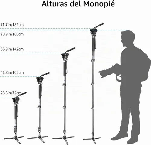 Vista 5 de VM70CK Kit de monopie de fibra de carbono - VM70CK Profesional Cabeza de fluido hidráulico Monopod extraíble Soporte de trípode de viaje