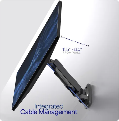 Vista 4 de VIVO Soporte de pared para monitor único con brazo neumático ajustable en altura, articulación de movimiento completo, se adapta a pantalla de 17 a