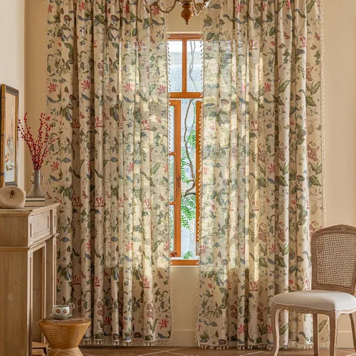 Vista 54 de Cortinas florales de granja semiopacas para sala de estar, de 63 pulgadas de largo, mezcla de lino y algodón, paneles de cortina de ventana cortos