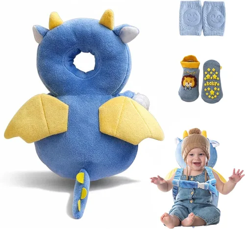 Vista 17 de HippoBaby Mochila protectora de cabeza de bebé, cojín de seguridad para gatear y caminar - Almohada de protección contra caídas con correas Elefante